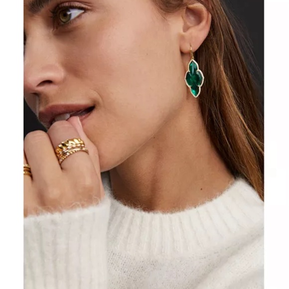 NWT- Kendra Scott Abbie Pave Framed Stone Drop Earrings - Picture 2 of 5